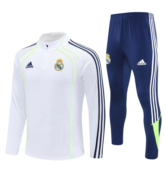 Survêtement real madrid long 1/4 zip blanc/bleu 2025/26