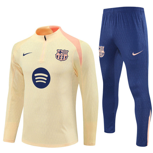 Survêtement barcelone long 1/4 zip beige/bleu 2025/26