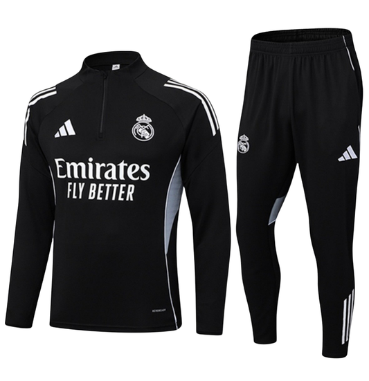 Survêtement real madrid long 1/4 zip noir 2025/26